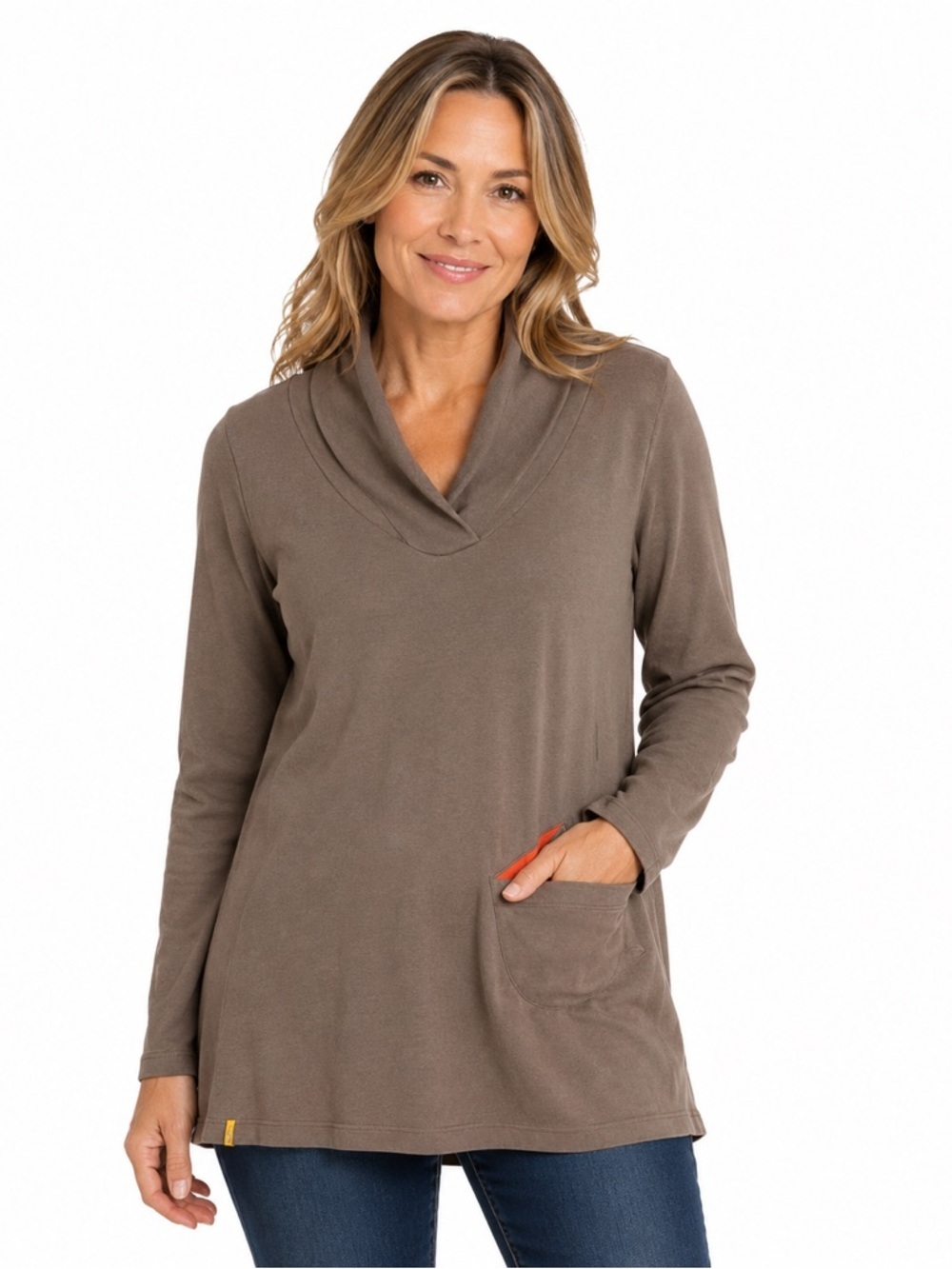 Lole Shawl Collar Dress Tunic Size Brown Long Sleeved Casualcore Comfortable Lg